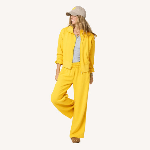 Weekend yellow palazzo sweatpant and sweatshirt in 100% cotton fleece - Cute women's sweatpants & sweatshirts by Kerri Rosenthal