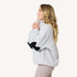 The quarter zip coze magoze light grey teddy pullover with black heart elbow patches- Shop women's jackets by Kerri Rosenthal