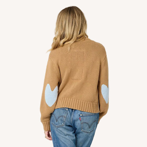 Love cotton knit beige button-down bomber jacket with contrast elbows - Shop women's bomber jackets by Kerri Rosenthal