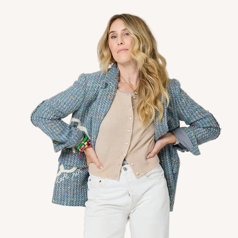 Workday Love Rises multicolor single-breasted blazer jacket in wool blend - Women's cute designer blazer jackets by Kerri Rosenthal
