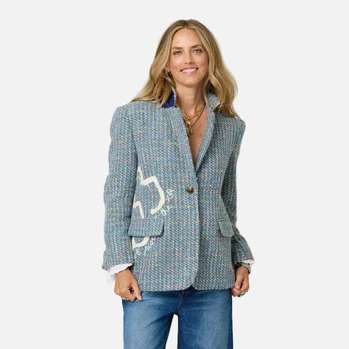 Workday Love Rises multicolor blazer jacket in wool blend with heart elbow patches - Shop women's blazer jackets by Kerri Rosenthal
