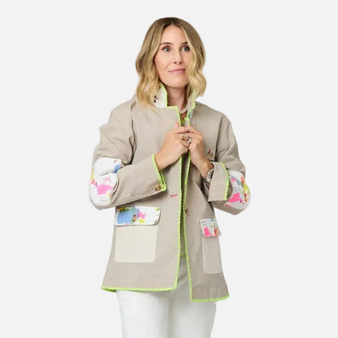 Barn beige blazer jacket in cotton blend with elbow patches - Shop women's blazers and jackets by Kerri Rosenthal