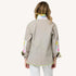 Barn beige blazer jacket in cotton blend with elbow patches and Kerri's paint-splat artwork by Kerri Rosenthal