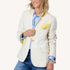Workday Love Rises single-breasted beige blazer in cotton blend with removable heart-shaped hanky and heart elbow patches - Women's blazers by Kerri Rosenthal