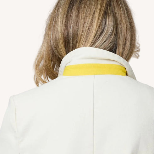 Workday Love Rises single-breasted beige blazer in cotton blend patches by Kerri Rosenthal