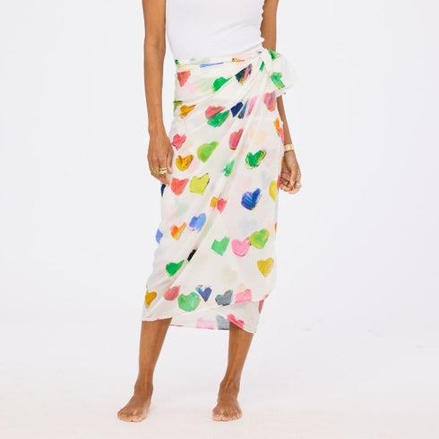 Tiny drops of love multicolor sarong skirt with heart Ikat print in cotton crepe - Shop women's cute sarongs by Kerri Rosenthal