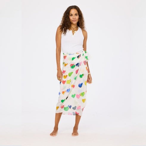 Tiny drops of love multicolor sarong wrap with heart Ikat print in cotton crepe - Shop women's cute sarongs by Kerri Rosenthal