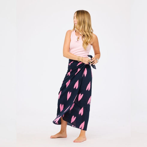 Ikat heart navy blue sarong wrap skirt in cotton crepe - Shop women's cute sarongs by Kerri Rosenthal