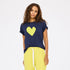 Suke indigo blue imperfect heart graphic tee shirt in 100% cotton - Shop women's cute graphic tees by Kerri Rosenthal