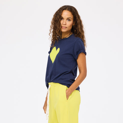Suke indigo blue imperfect heart t-shirts in 100% cotton - Shop women's cute graphic tees by Kerri Rosenthal