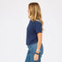 Side View Navy Imperfect Heart Slub Tee by Kerry Rosenthal with denim
