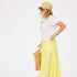 Slub white tee shirt with lime green long maxi skirt and beige cotton bandana by Kerri Rosenthal