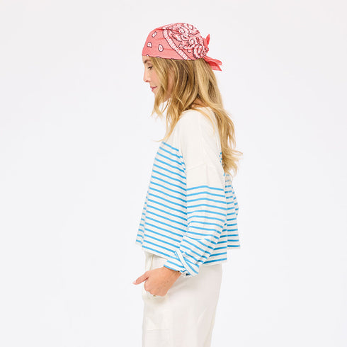 Artist long sleeve blue and white stripe tee in 100% cotton - Shop women's cute cotton tees by Kerri Rosenthal.