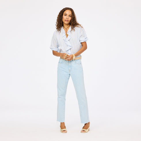 Rosen light blue blouses with ruffles in 100% cotton - Shop women's cute ruffled blouses by Kerri Rosenthal