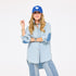 KR heart baseball hat in 100% cotton with light blue denim shirt - Shop women's cute baseball cap hats by Kerri Rosenthal