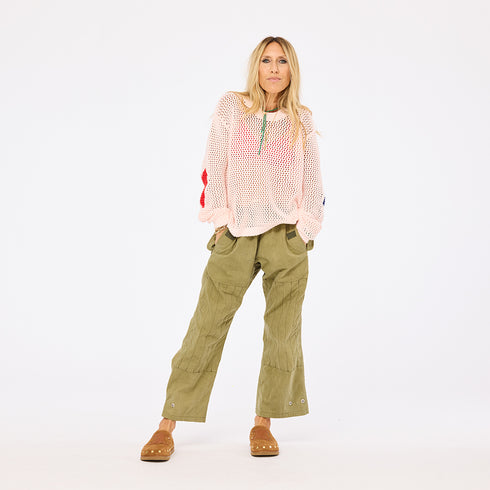 Catch open stitch pink crochet sweater in cotton with heart elbows - Shop women's cute sweaters by Kerri Rosenthal