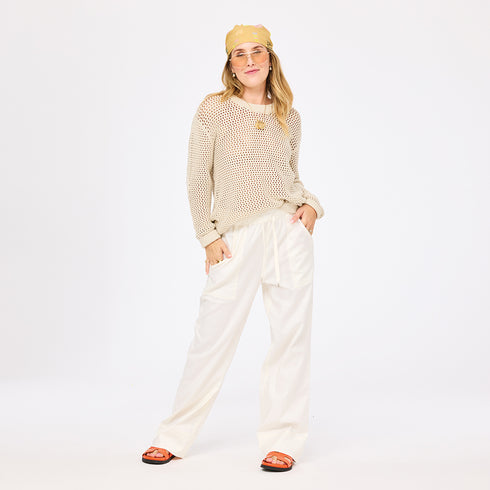 catch open stitch beige crocheted sweater in 100% cotton with heart elbows - Shop women's cute sweaters by Kerri Rosenthal