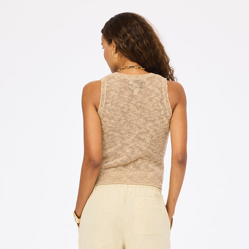 KR sleeveless beige sweater tank top in cotton linen blend - Shop women's cute cotton tank tops by Kerri Rosenthal