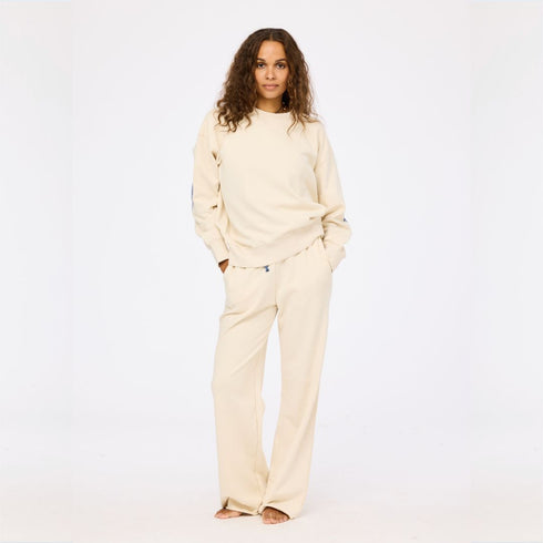 Ex-boyfriend imperfect heart sand beige sweatshirt in 100% cotton fleece and weekend barb sand beige sweatpants - Shop cute women’s sets by Kerri Rosenthal