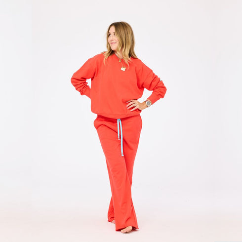 The weekend barb red sweatpants in 100% cotton with side pockets and a tiny embroidered heart - Shop cute women’s sweatpants by Kerri Rosenthal