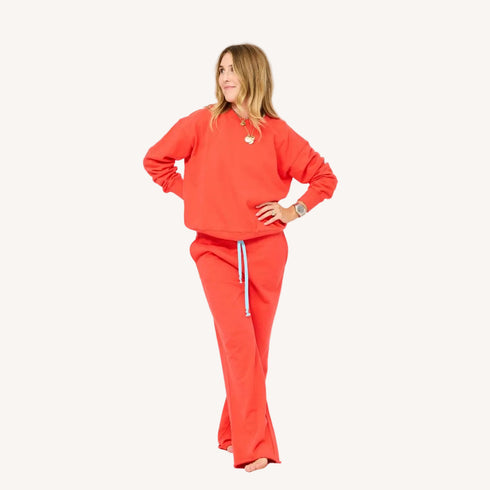 The weekend barb red sweatpants in 100% cotton with side pockets and a tiny embroidered heart - Shop cute women’s sweatpants by Kerri Rosenthal