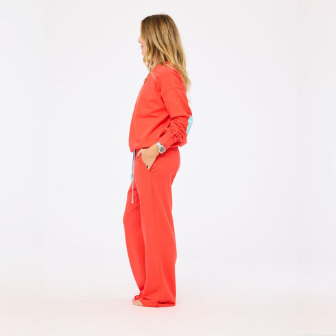 The weekend barb red sweatpants in 100% cotton with side pockets and a tiny embroidered heart - Shop cute women’s sweatpants by Kerri Rosenthal