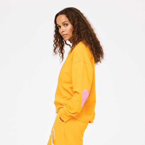 Ex-Boyfriend orange sweatshirt in 100% cotton terry with heart elbow patches - Shop cute sweatshirts by Kerri Rosenthal