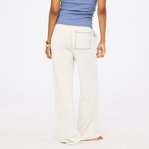 Off white wide leg sweatpants in cotton with heart embroidery - Shop womens cute white sweatpants by Kerri Rosenthal