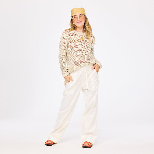 Coast white palazzo pants in linen blend with elastic waist and pockets - Shop cute palazzo pants by Kerri Rosenthal