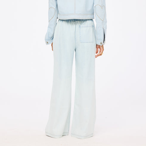 Light blue wide leg palazzo pants in 100% cotton denim - Shop cute palazzo pants for women by Kerri Rosenthal
