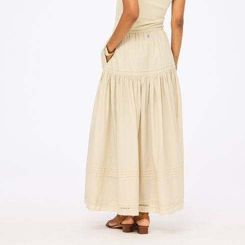Vacance pintuck beige cotton maxi skirt - Shop women's cute maxi skirts by Kerri Rosenthal