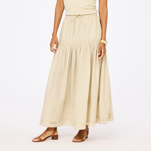 Vacance pintuck beige maxi skirt in 100% cotton - Shop women's cute maxi skirts by Kerri Rosenthal