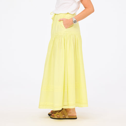 Vacance pintuck lime green long cotton skirt - Shop women's cute maxi skirts by Kerri Rosenthal