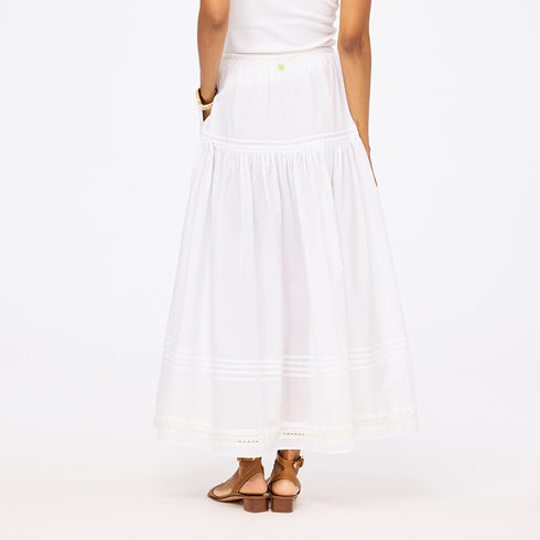 Vacance pintuck white maxi skirt cotton - Shop women's cute maxi skirts by Kerri Rosenthal