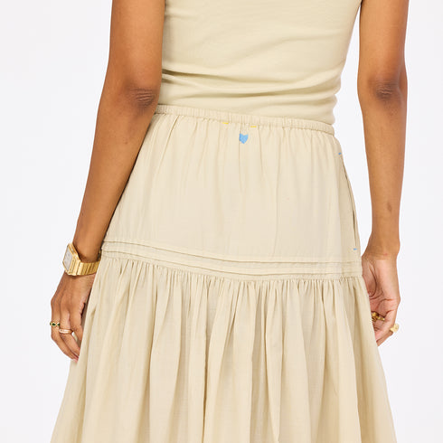 Vacance pintuck beige long tank skirt in 100% cotton - Shop women's cute maxi skirts by Kerri Rosenthal