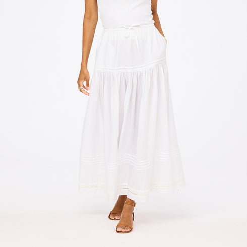Vacance pintuck white maxi skirt in 100% cotton - Shop women's cute maxi skirts by Kerri Rosenthal