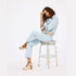 Double-breasted light wash denim jacket in 100% cotton denim - Shop women's cute denim jackets by Kerri Rosenthal