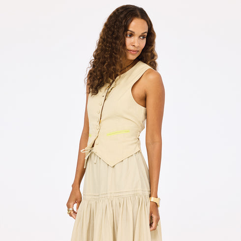 Coast sleeveless beige fitted vest top in 100% cotton with a button front - Shop women's cute vest tops by Kerri Rosenthal