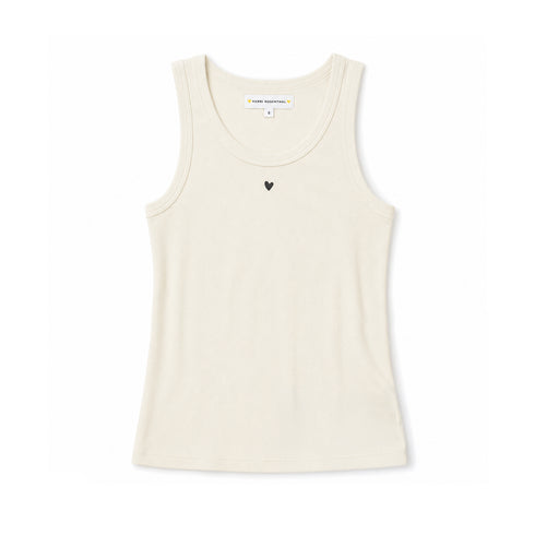 Kerri Rosenthal KR Tank in chalk ribbed cotton with embroidered Imperfect Heart.