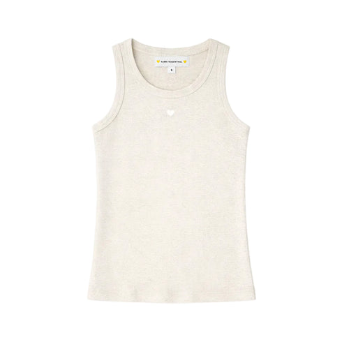 KR ribbed off white oatmeal tank top in cotton blend with a tiny embroidered heart - Shop women's tank tops by Kerri Rosenthal
