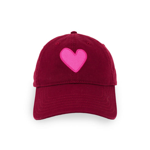 KR Burgundy Imperfect Pink Heart Hat 100% cotton - Cute baseball cap hats for women by Kerri Rosenthal