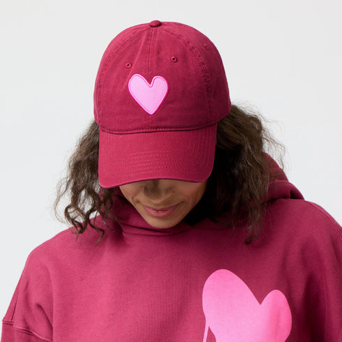 KR Burgundy Imperfect Pink Heart Hat 100% cotton - Cute baseball cap hats for women by Kerri Rosenthal