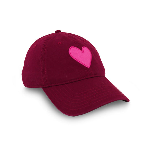 KR Burgundy Imperfect Pink Heart Hat 100% cotton - Cute baseball cap hats for women by Kerri Rosenthal