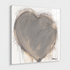 Crazy, Messy, Beautiful Life art print: a large taupe-gray heart with loose, painterly brushstrokes and a charcoal outline with drips running down, on a white canvas, mounted under plexi with a frameless finish