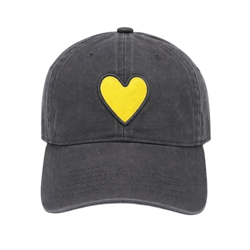 KR Imperfect heart coal baseball cap hat with yellow heart patch made from 100% cotton and adjustable strap - Shop heart baseball caps by Kerri Rosenthal