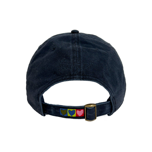 The KR Imperfect heart patch indigo blue hat made of 100% cotton - Cute baseball cap hats for women by Kerri Rosenthal