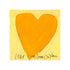 Love Looks Good on You art print: a bold orange heart with an angular shape on a pale yellow background, with "Love Looks Good On You" hand-painted below it in black, shown as an unframed print