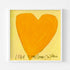Love Looks Good on You art print: a bold orange heart with an angular shape on a pale yellow background, with "Love Looks Good On You" hand-painted below it in black, in a white frame