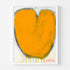 Love Note 1 art print: a bold orange heart with a rounded, tulip-like shape and a dark charcoal outline with paint drips running down, on an off-white background, in a white frame