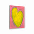 Love Note 4 art print: a tall yellow-green heart with a light outline on a bright pink background, printed on brushed aluminum